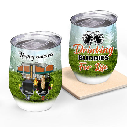 Drinking Buddies For Life Camping - Personalized Custom Wine Tumbler