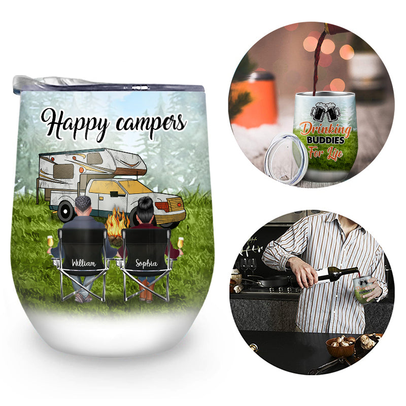 Drinking Buddies For Life Camping - Personalized Custom Wine Tumbler