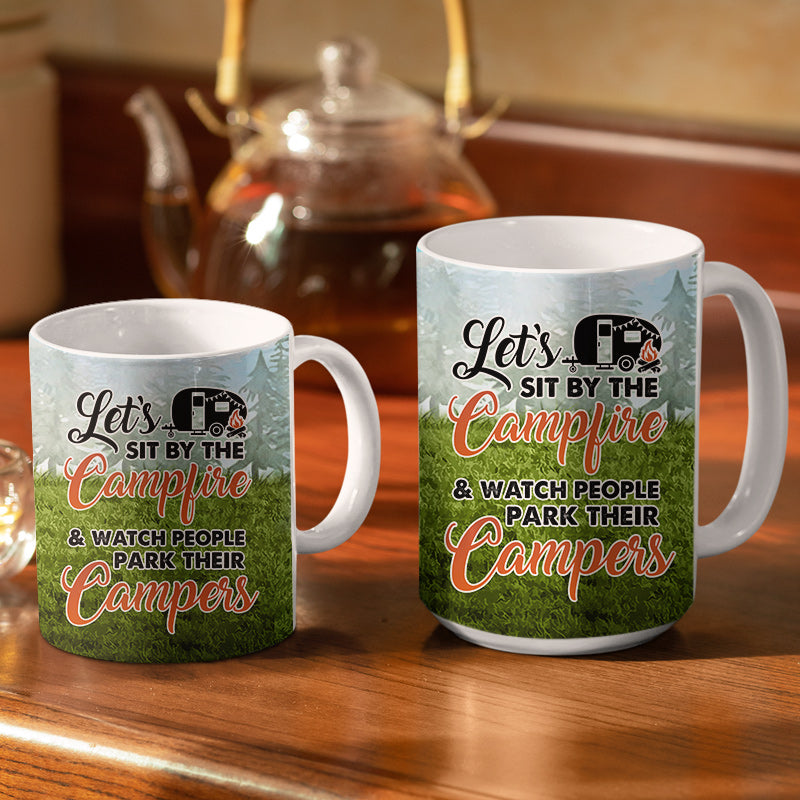 Let's Sit By The Campfire - Gift For Camping Lovers - Personalized Custom White Edge-to-Edge Mug