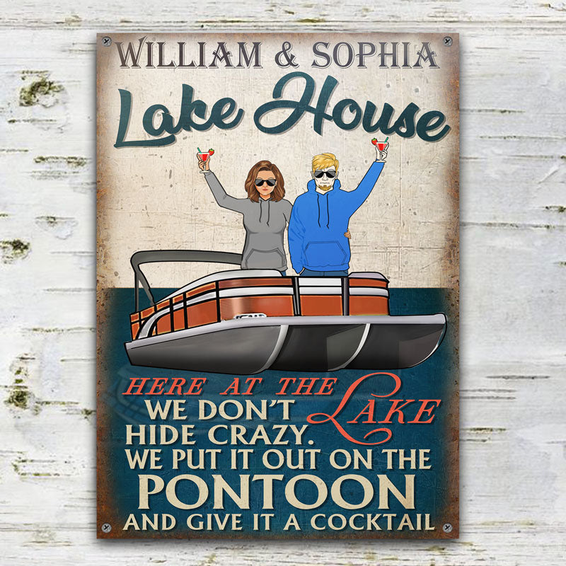 Here At The Lake - Gift For Pontoon Boat Owner - Personalized Custom Classic Metal Signs