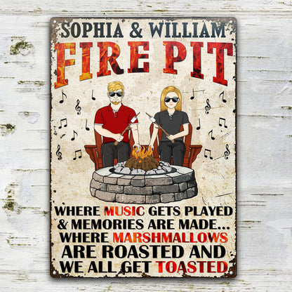 Music Gets Played Fire Pit - Camping Couple - Personalized Custom Classic Metal Signs