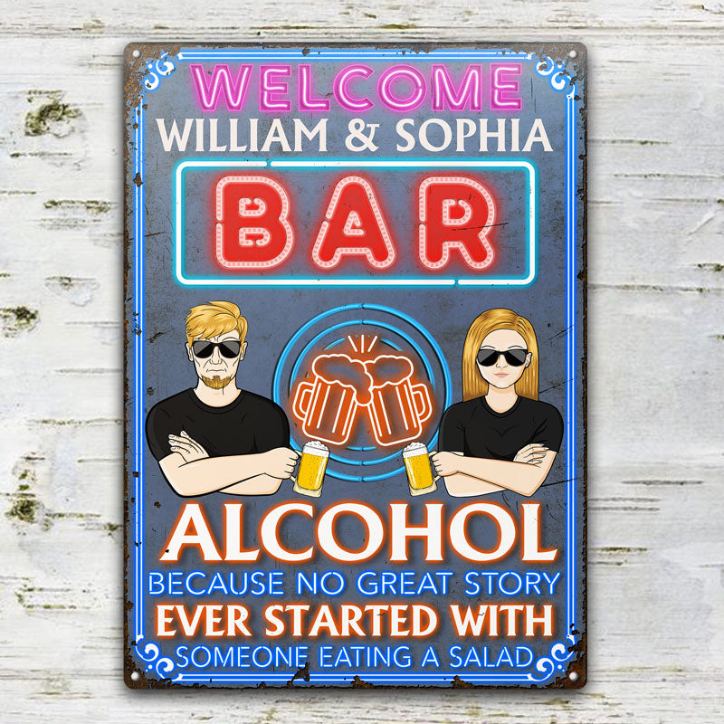 Alcohol Because No Great Story - Home Bar Idea Decor - Personalized Custom Classic Metal Signs