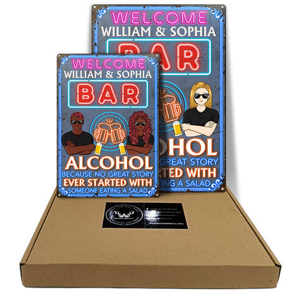 Alcohol Because No Great Story - Home Bar Idea Decor - Personalized Custom Classic Metal Signs