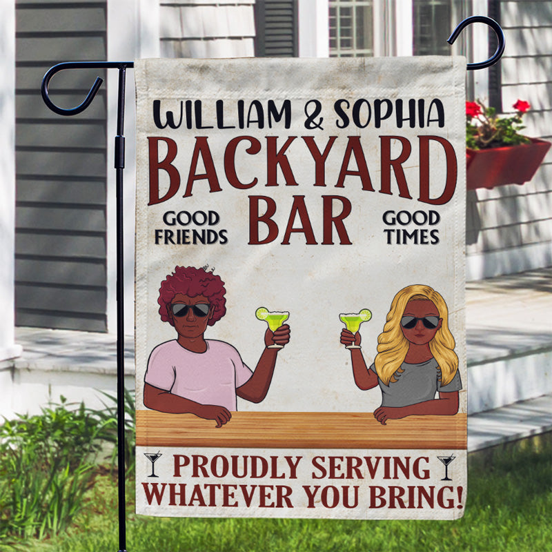 Proudly Serving Whatever You Bring - Backyard Bar Decor - Personalized Custom Flag