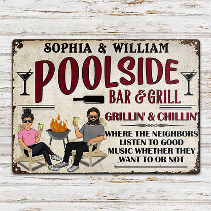 Listen To Good Music - Poolside Bar And Grill - Personalized Custom Classic Metal Signs