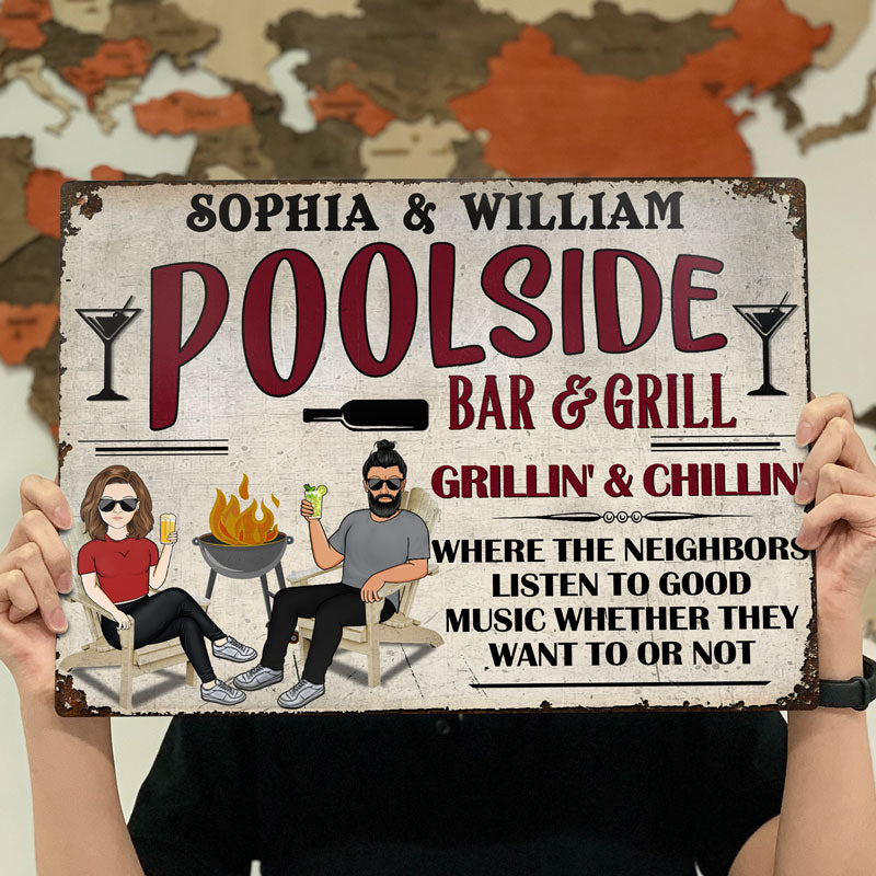 Listen To Good Music - Poolside Bar And Grill - Personalized Custom Classic Metal Signs