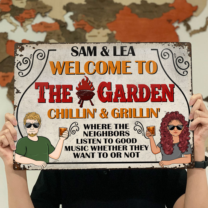 Welcome To The Patio Deck Chilling & Grilling Listen - Personalized Custom Classic Metal Signs