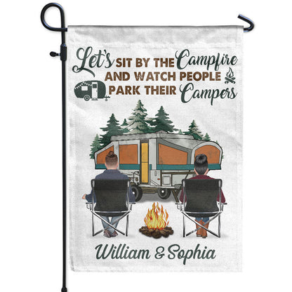 Let's Sit By The Campfire And Watch Camping Couple - Personalized Custom Flag
