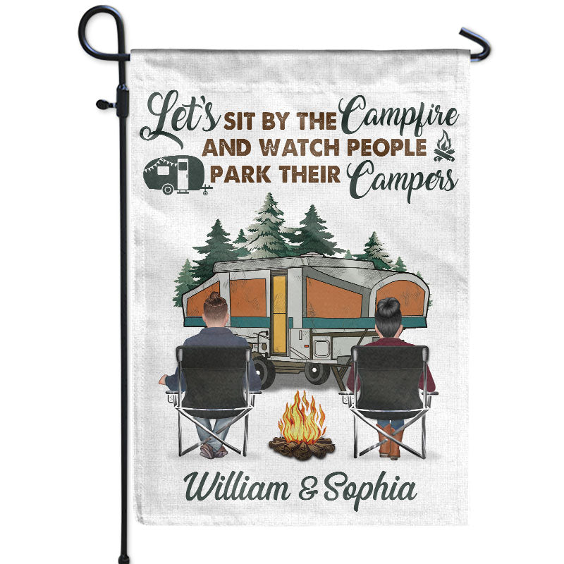 Let's Sit By The Campfire And Watch Camping Couple - Personalized Custom Flag