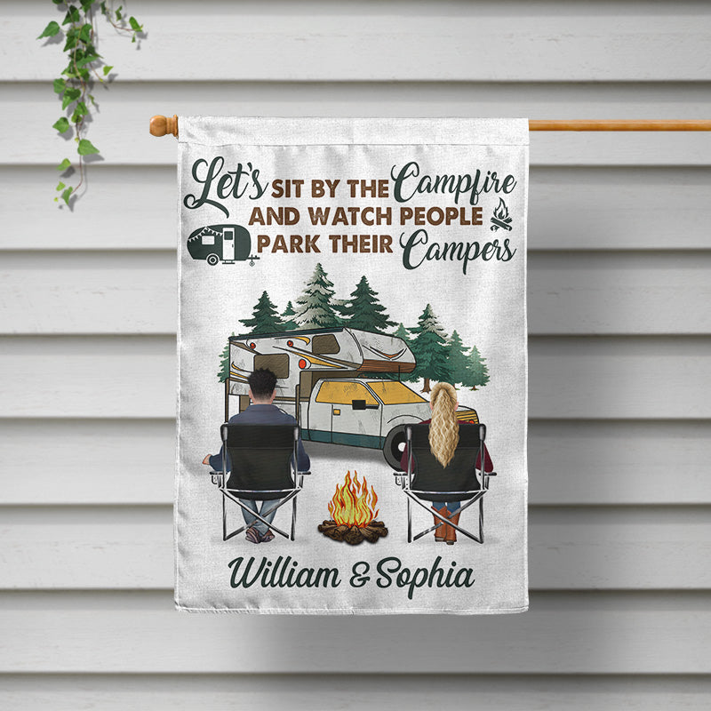 Let's Sit By The Campfire And Watch Camping Couple - Personalized Custom Flag
