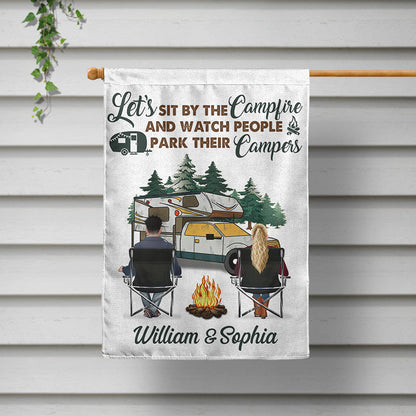 Let's Sit By The Campfire And Watch Camping Couple - Personalized Custom Flag