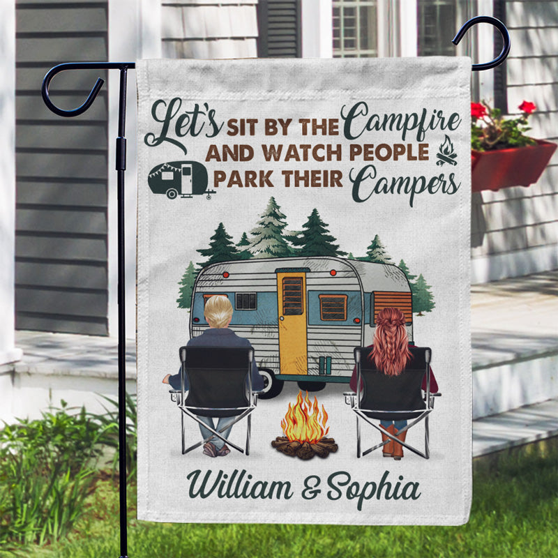 Let's Sit By The Campfire And Watch Camping Couple - Personalized Custom Flag