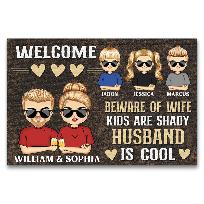 Beware Of Wife Husband Is Cool - Family Gift - Personalized Custom Doormat