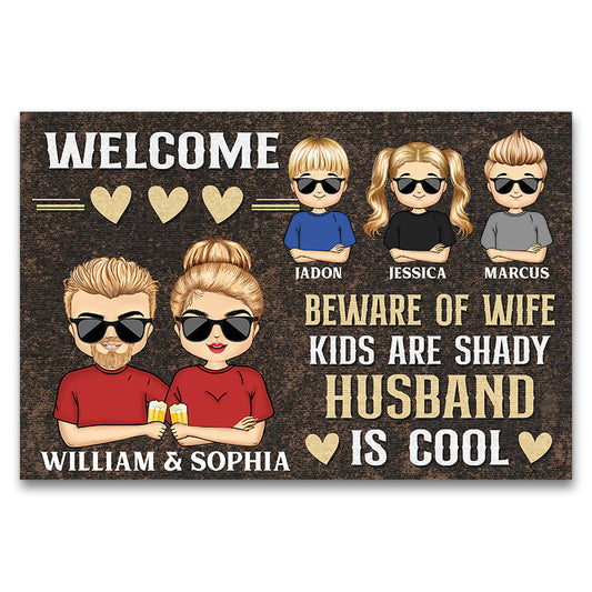 Beware Of Wife Husband Is Cool - Family Gift - Personalized Custom Doormat