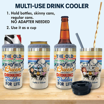 Drinking Buddies For Life - Gift For Camping Lovers - Personalized Custom Triple 3 In 1 Can Cooler