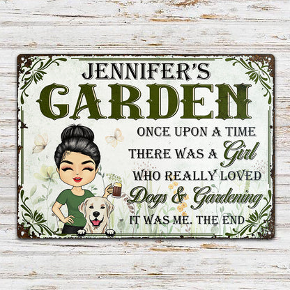 There Was A Girl Who Loves Dog And Gardening - Personalized Custom Classic Metal Signs