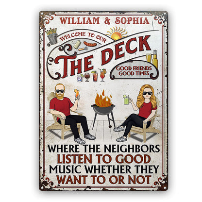 Family Couple Listen To The Good Music Deck - Personalized Custom Classic Metal Signs