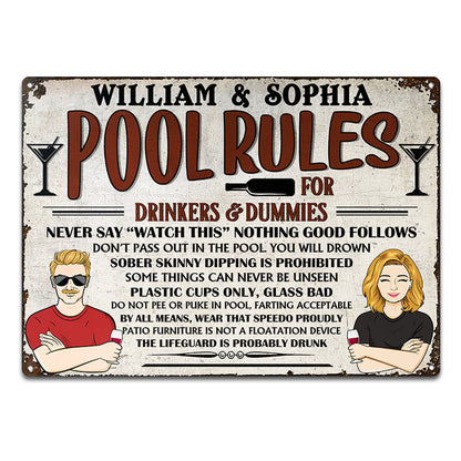 Pool Rules For Drinker And Dummies Pool Decoration - Personalized Custom Classic Metal Signs