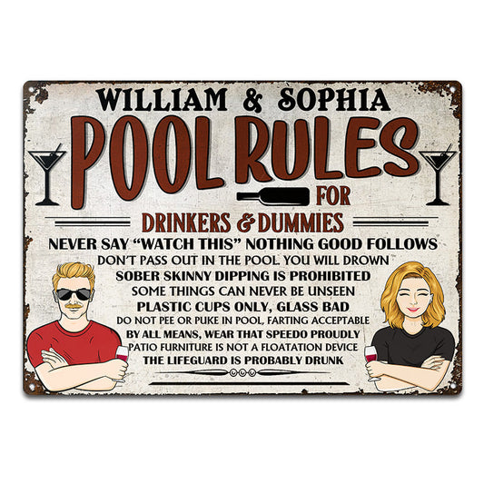 Pool Rules For Drinker And Dummies Pool Decoration - Personalized Custom Classic Metal Signs