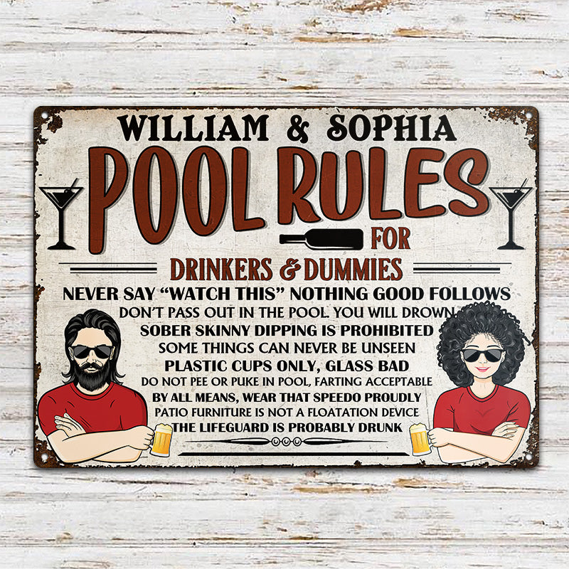 Pool Rules For Drinker And Dummies Pool Decoration - Personalized Custom Classic Metal Signs