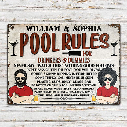 Pool Rules For Drinker And Dummies Pool Decoration - Personalized Custom Classic Metal Signs