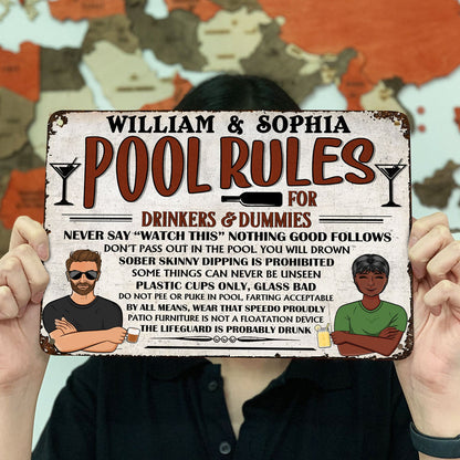 Pool Rules For Drinker And Dummies Pool Decoration - Personalized Custom Classic Metal Signs