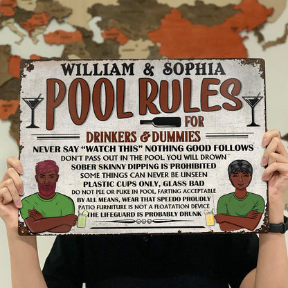 Pool Rules For Drinker And Dummies Pool Decoration - Personalized Custom Classic Metal Signs