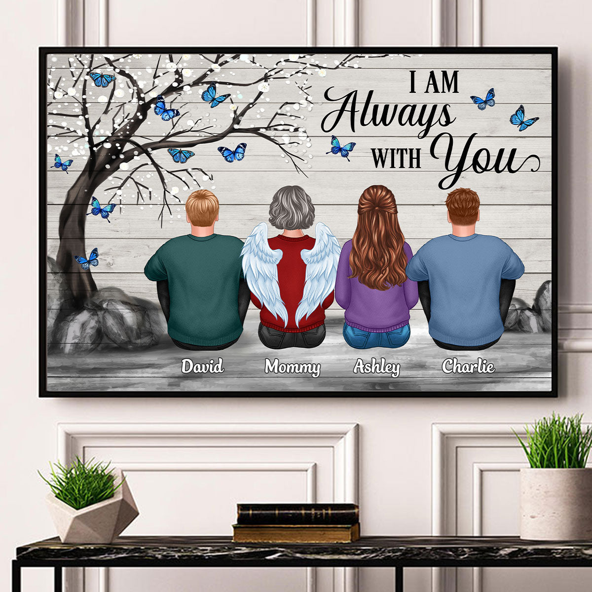 Butterflies Blossom Tree Family Sitting Memorial Remembrance Gift Personalized Horizontal Poster