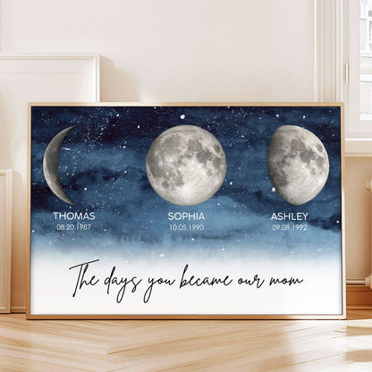 Starry Night The Day You Became Mom Custom Birth Moon Phase Personalized Poster, Heartfelt 2025 Mother's Day Gift For Mom