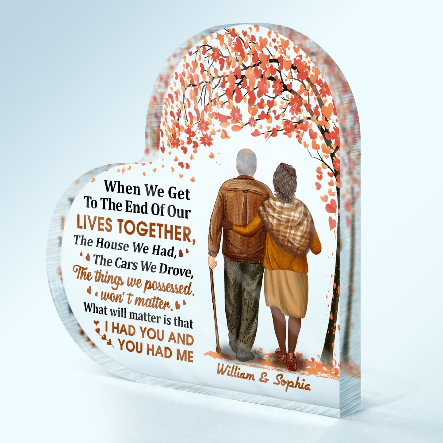 Family Old Couple When We Get To The End - Anniversary Gift For Couples - Personalized Custom Heart Shaped Acrylic Plaque