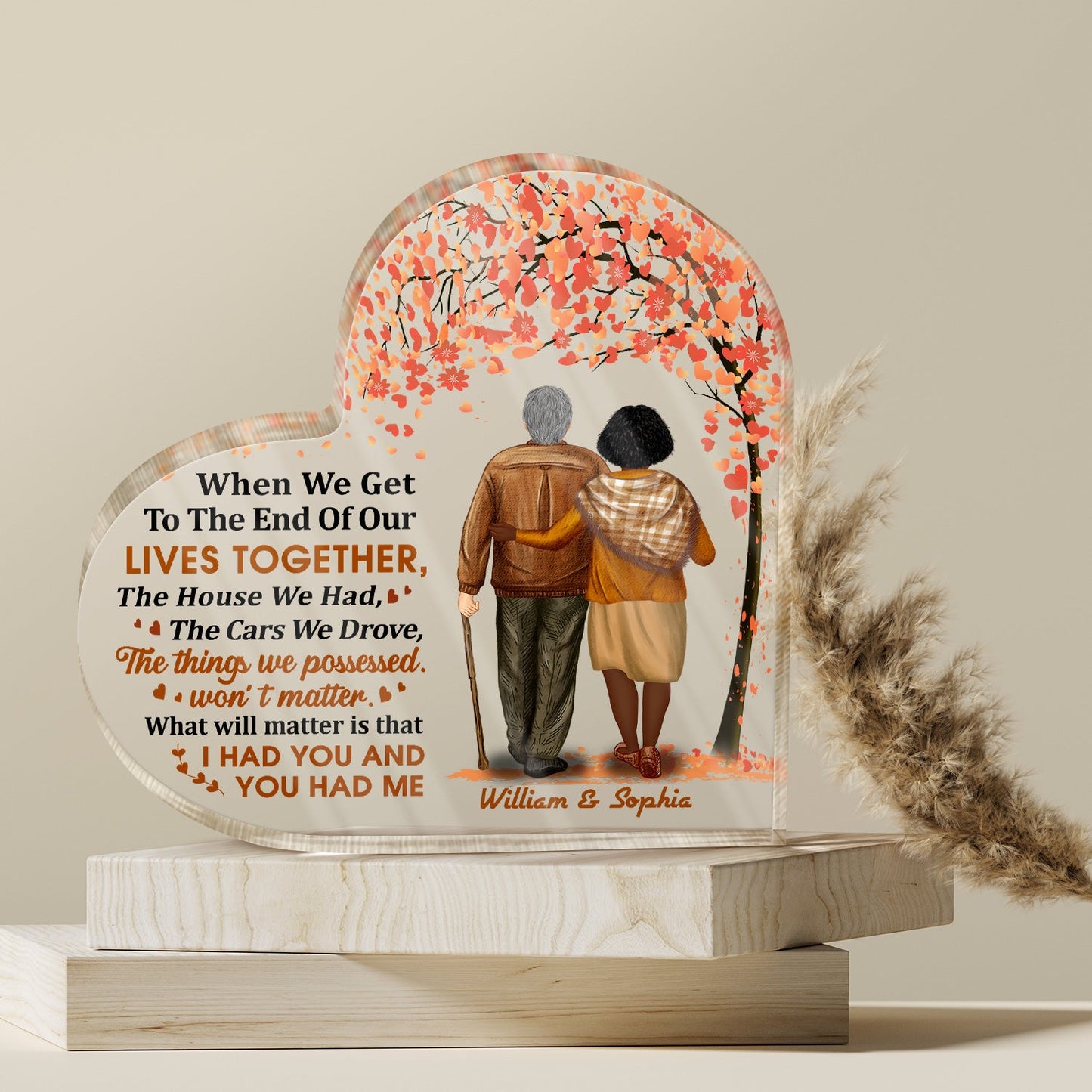 Family Old Couple When We Get To The End - Anniversary Gift For Couples - Personalized Custom Heart Shaped Acrylic Plaque