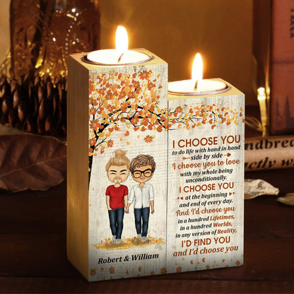 Family Chibi Couple The Day I Met You - Gift For Couples - Personalized Custom Candle Holder