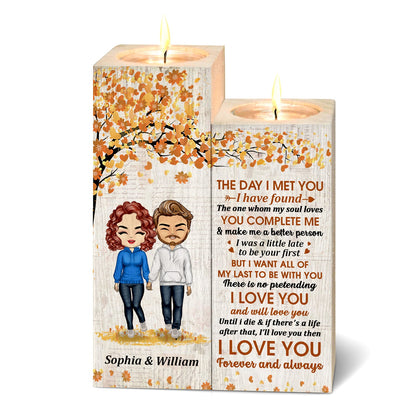 Family Chibi Couple The Day I Met You - Gift For Couples - Personalized Custom Candle Holder