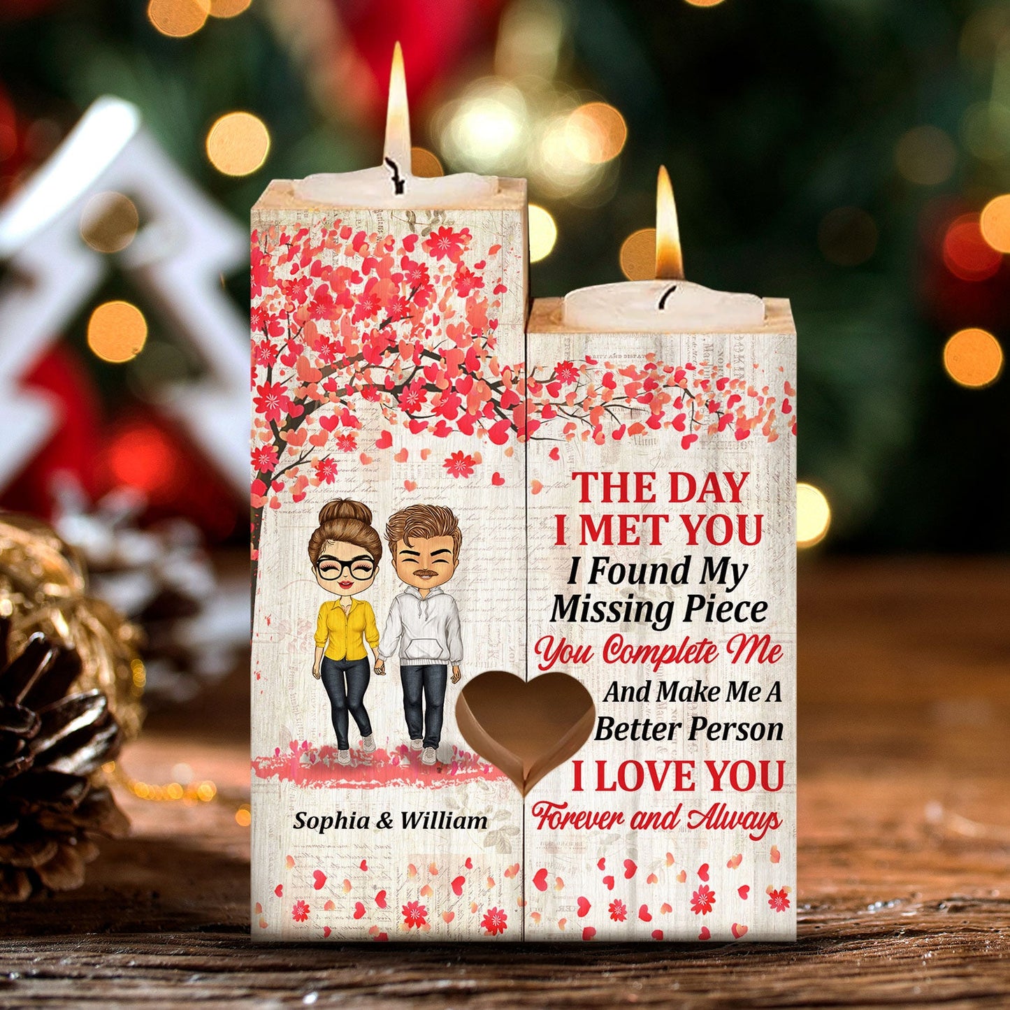 The Day I Met You I Found My Missing Piece - Anniversary, Birthday Gift For Spouse, Lover, Husband, Wife, Boyfriend, Girlfriend, Couple - Personalized Custom Candle Holder