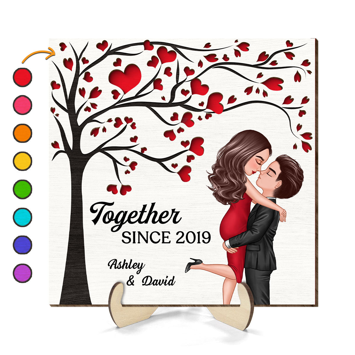 Couple Kissing Under Heart Tree Engraved Personalized 2-layer Wooden Plaque, Valentine‘s Day Gift For Him, For Her