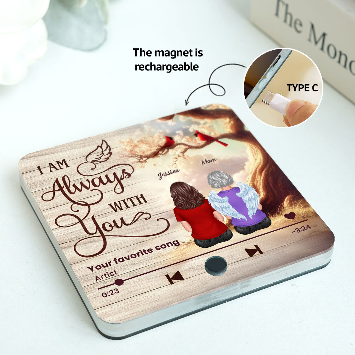 Always With You Cardinal Blossom Tree Memorial Personalized Music Fridge Magnet, Sympathy Keepsake, Remembrance Gift