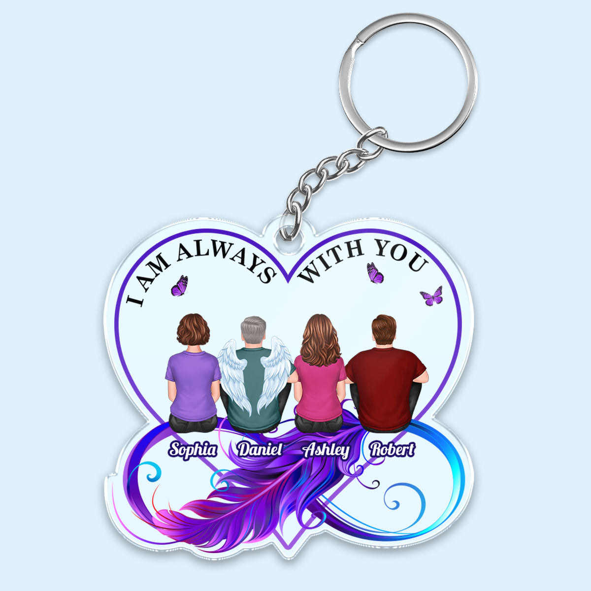 Family Memorial Gift Remembrance Sympathy Keepsake Feather Personalized Acrylic Keychain