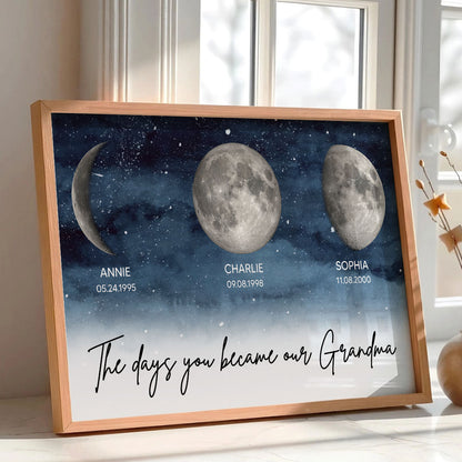 Starry Night Custom Birth Moon Phase The Days You Became Our Grandma Personalized Poster, Mother's Day Gift