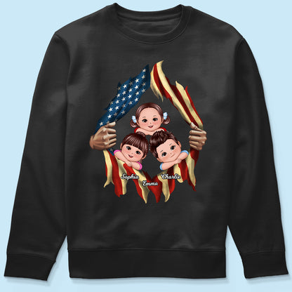 Dad Grandpa Cute Kids Hands Ripping Open Nation Flag Personalized Shirt