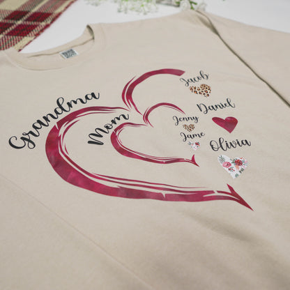 Personalized Heart Mom Grandma And Kids Shirt, Custom Name Mother's Day Shirt, Gift For Birthday Mother's Day, Gift for Mom Grandma Mimi Nana Gigi Gaga