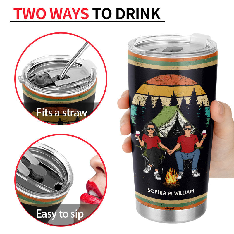 Husband And Wife Camping Partners For Life Retro Black - Couple Gift - Personalized Custom Tumbler