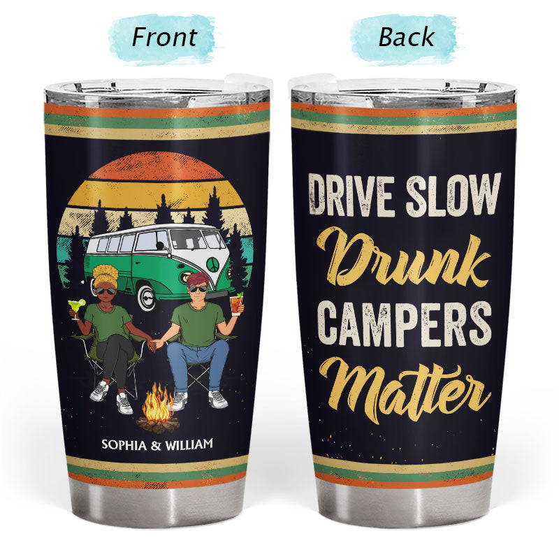 Husband And Wife Camping Partners For Life Retro Black - Couple Gift - Personalized Custom Tumbler