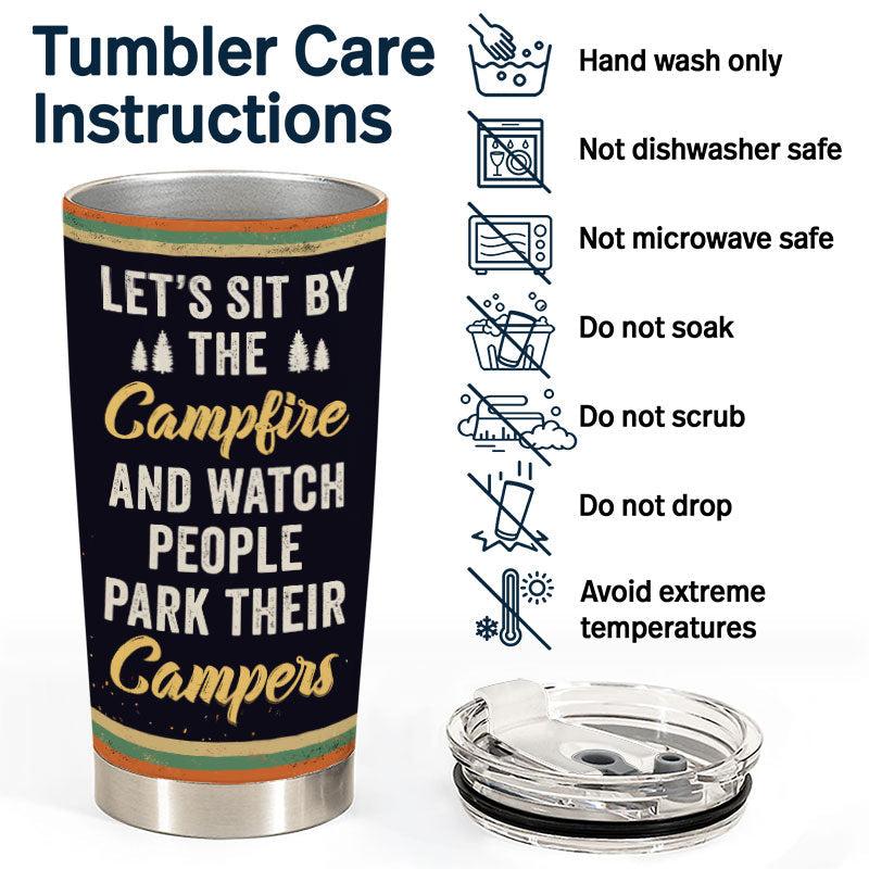 Husband And Wife Camping Partners For Life Retro Black - Couple Gift - Personalized Custom Tumbler