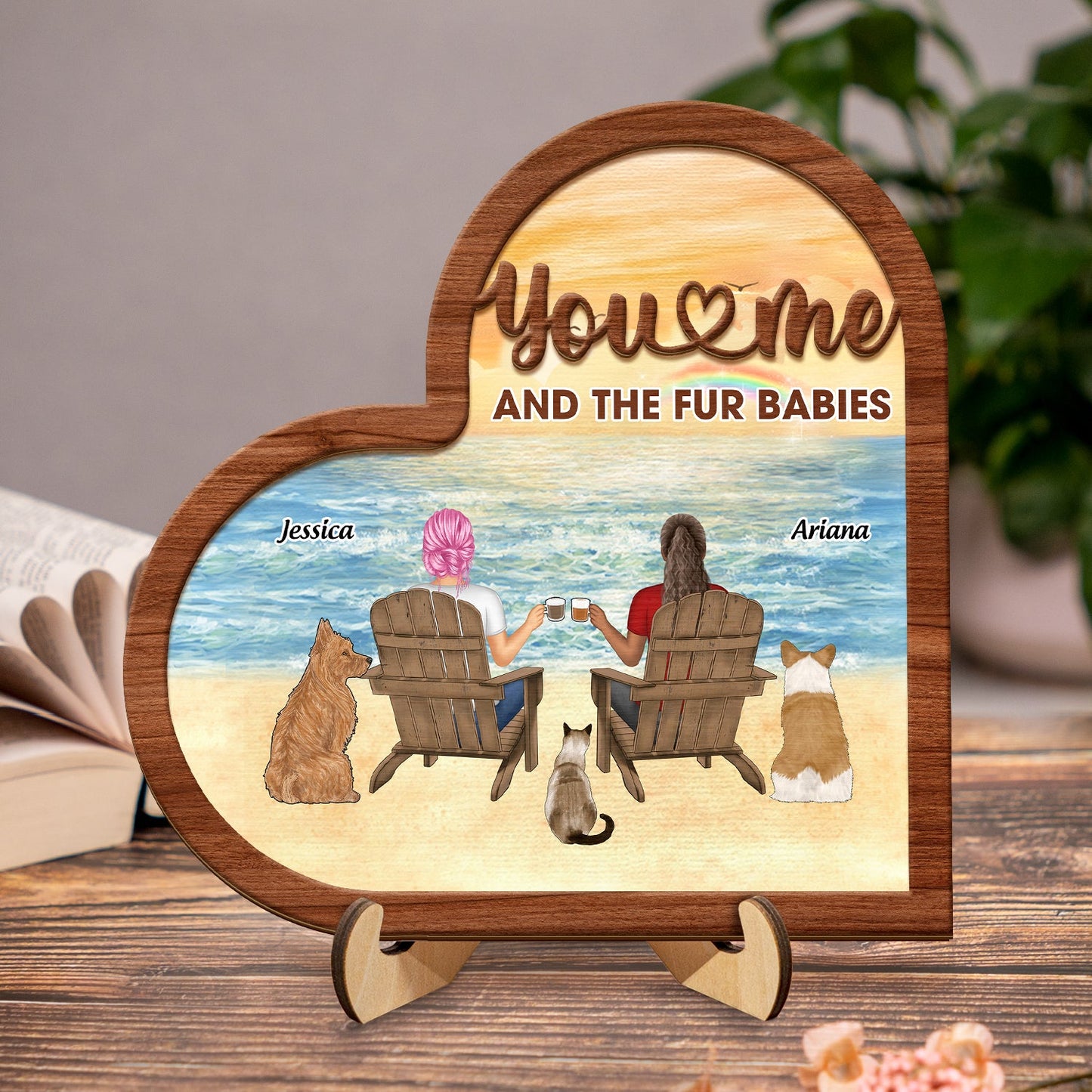 You And Me And The Fur Babies Sunflower - Gift For Pet Lovers - Personalized 2-Layered Wooden Plaque With Stand