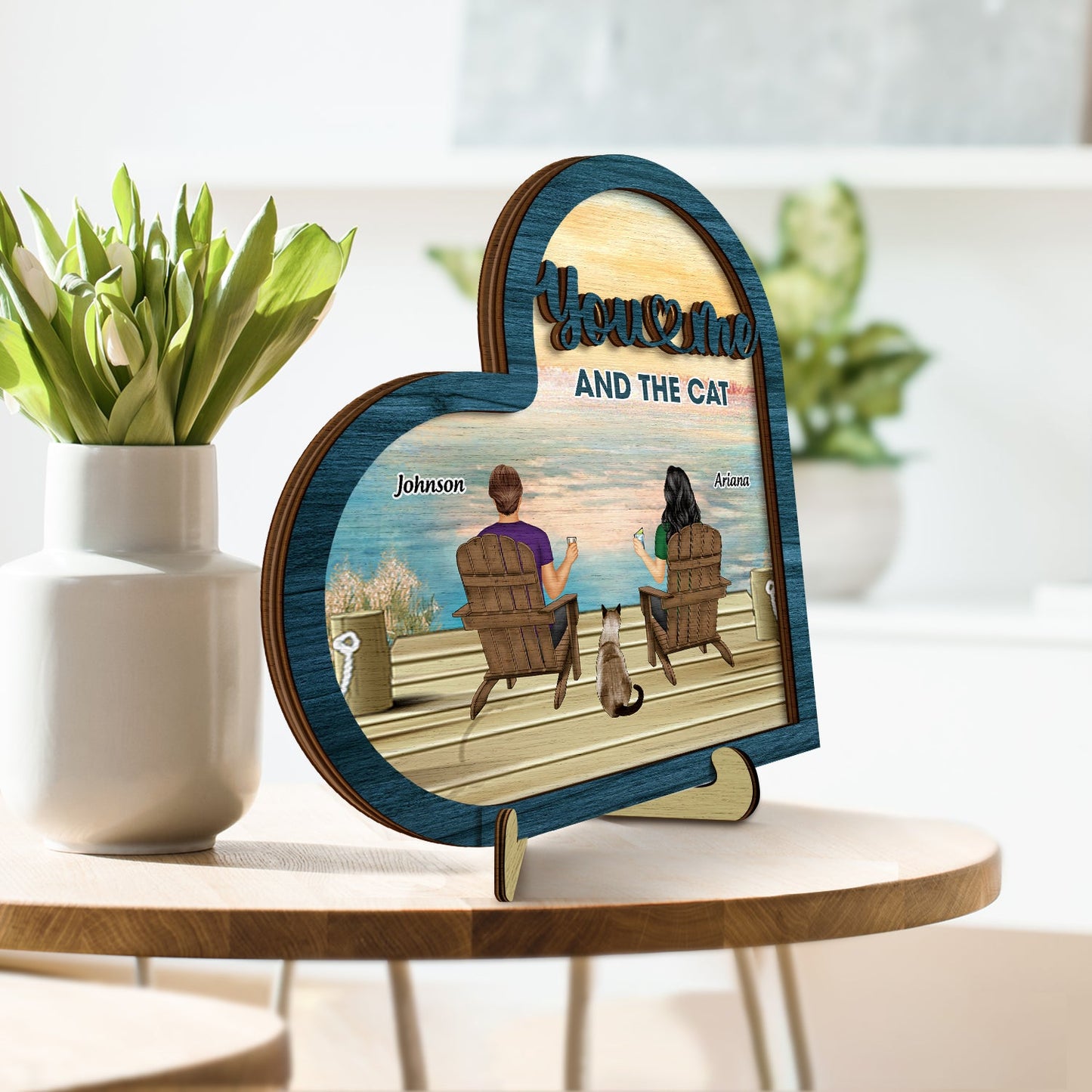 You And Me And The Fur Babies Sunflower - Gift For Pet Lovers - Personalized 2-Layered Wooden Plaque With Stand