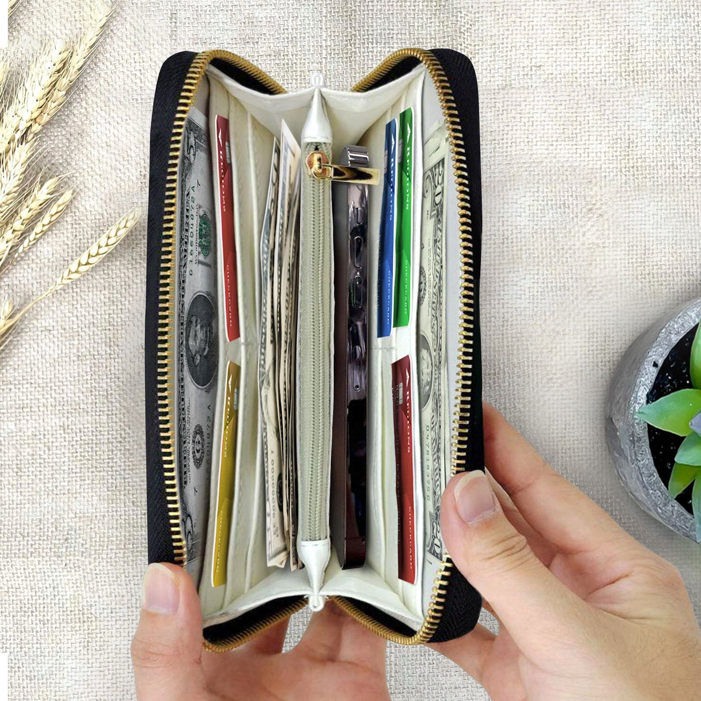 RV Aesthetic Pattern - Gift For Camping Lovers - Personalized Leather Long Wallet