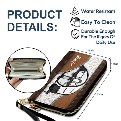 RV Aesthetic Pattern - Gift For Camping Lovers - Personalized Leather Long Wallet