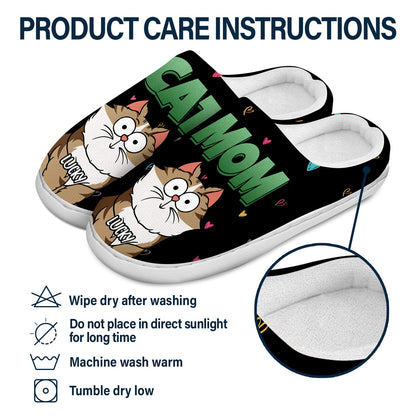 Cat Mom Cartoon - Gift For Cat Mom, Cat Lovers - Personalized Fluffy Slippers