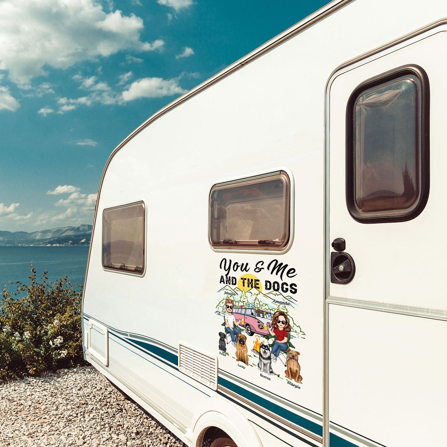 You And Me And The Dogs - Gift For Camping Lovers - Personalized Camping Decal, Decor Decal