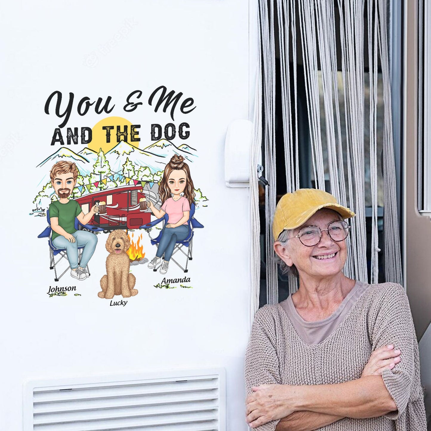 You And Me And The Dogs - Gift For Camping Lovers - Personalized Camping Decal, Decor Decal